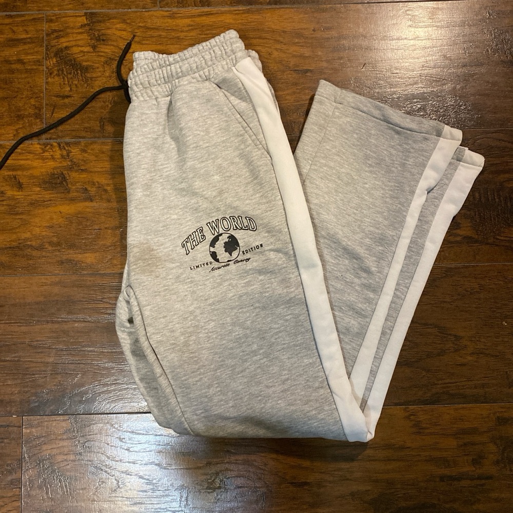 Gray Joggers with White Stripes